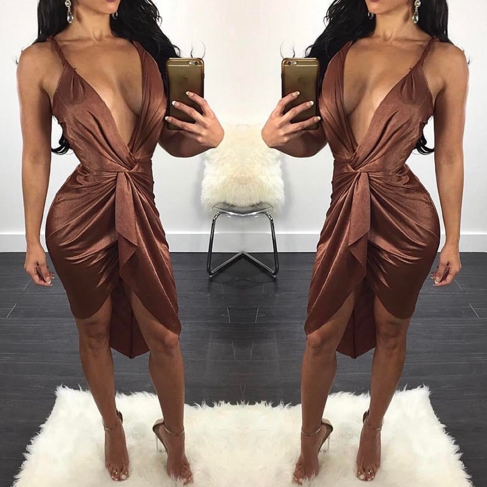 Bronze short maxi dress with open back